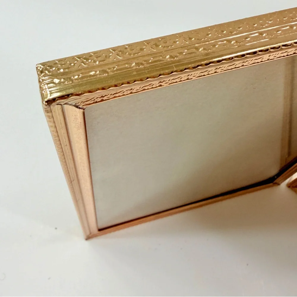 Vintage MCM Bi-Fold Etched Gold Tone Metal‎ Photo Picture Frame Double Hinged